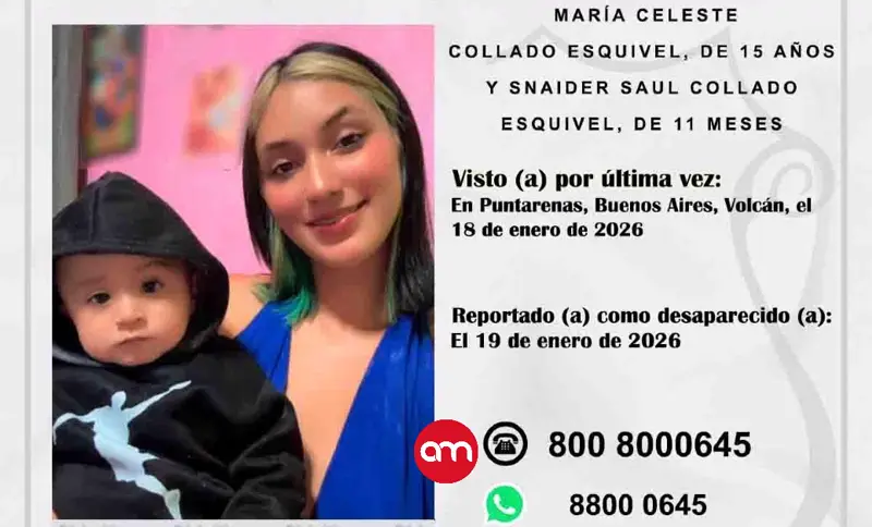 ¡Alerta! Madre de apenas 15 años y su bebé de 11 meses desaparecen en Puntarenas